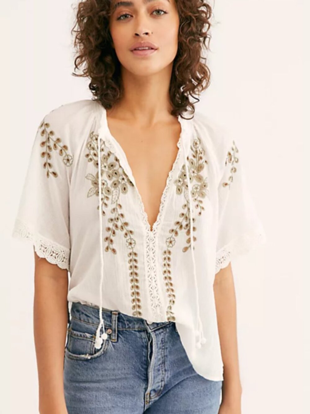 Free people Dahlia blouse in Olive and White, Size Medium